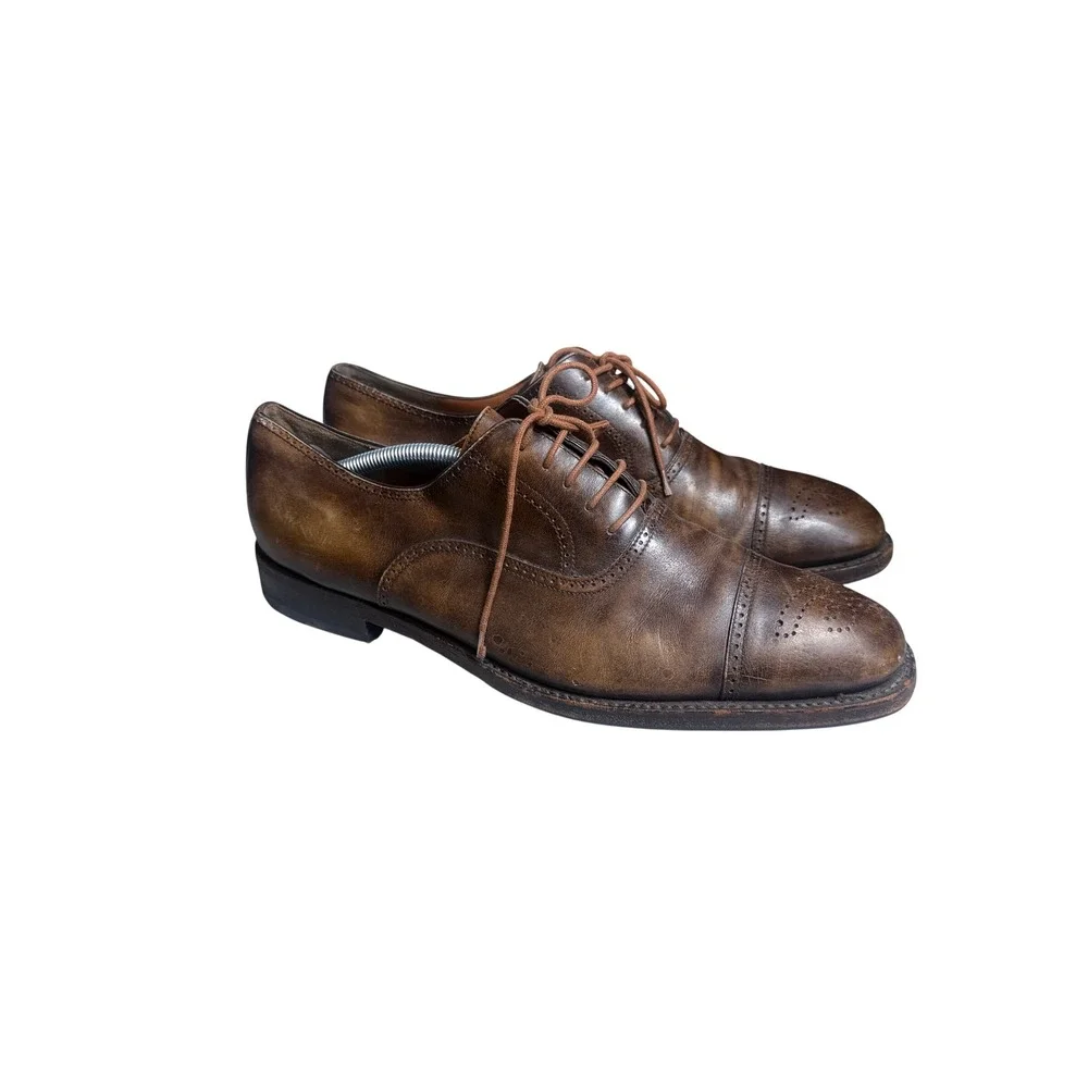 Salvatore Ferragamo Oxford Shoes Mens 11 2E Brown Leather Cap Toe Brogue Italy
